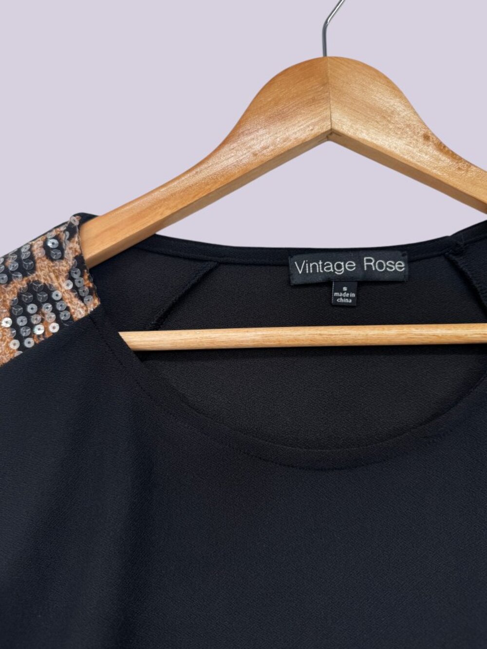 Vintage Rose Leopard Sequin Sleeve Top - Picture 2 of 4
